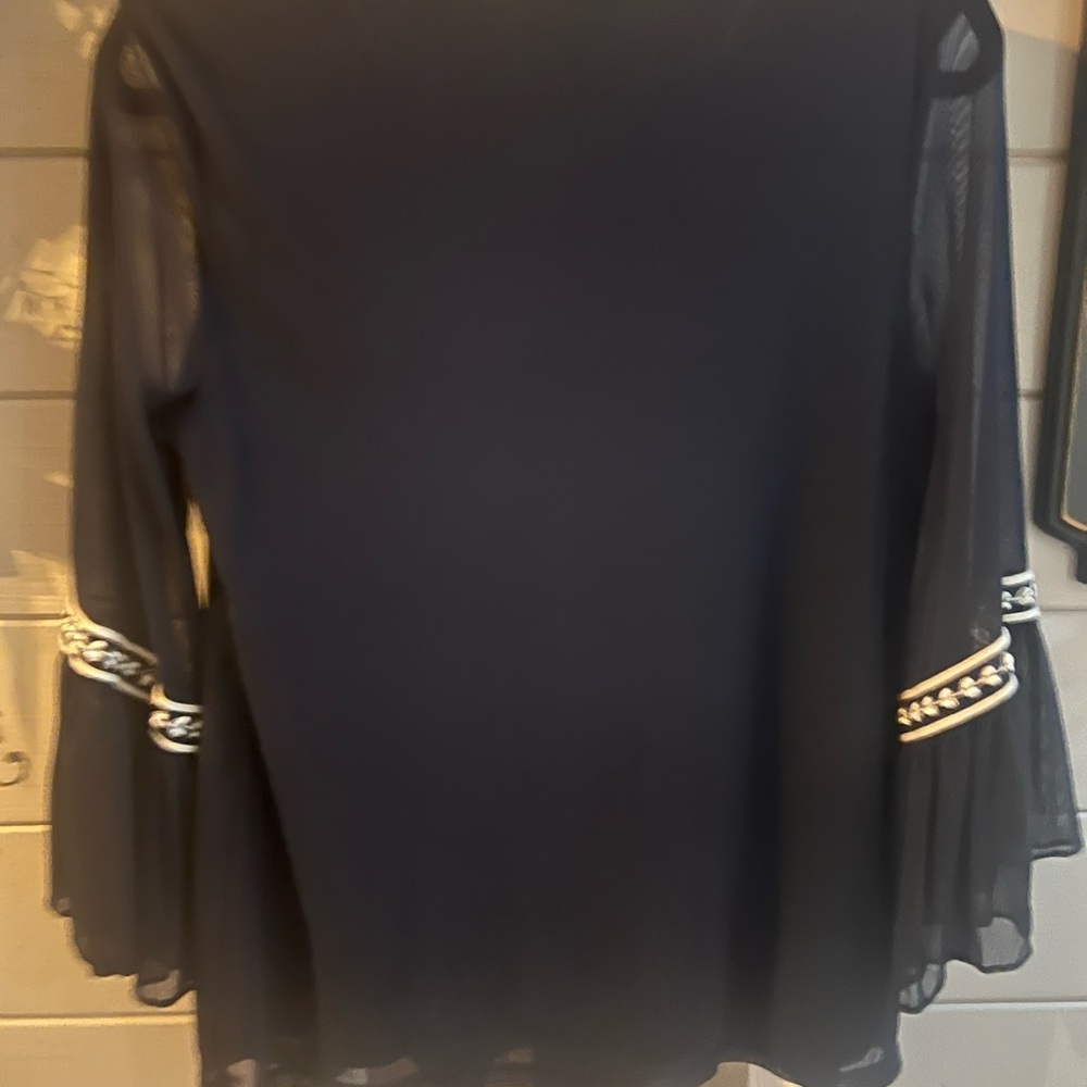 Alfani Dark Blue  and White Embellished Blouse - Picture 13 of 14